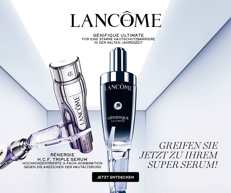 Lancôme Génifique Ultimate und Rénergie H.C.F. Triple Serum als hochwertiges Anti‑Aging‑Serum‑Duo für eine starke Hautschutzbarriere und sichtbar glattere Haut.